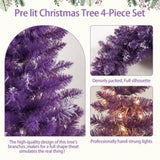 ZUN Pre-lit Christmas Artificial Tree 4-Piece Set, Garland, Wreath and Set of 2 Entrance Trees, X-mas N710P181800I