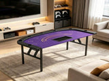 72" Foldable Poker Table, Casino-Grade Felt Surface with 8 Cup Holders, Seats 8 Players, Dark Blue 56379146