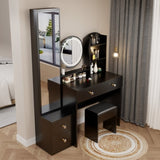 ZUN Full Body Mirror Cabinet + Round Mirror LED Vanity Table + Cushioned Stool, 17" diameter LED Mirror, W936P160028