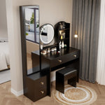 ZUN Full Body Mirror Cabinet + Round Mirror LED Vanity Table + Cushioned Stool, 17" diameter LED Mirror, 73132580