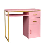 ZUN FCH pink particle board iron pipe 97*35*78cm 2 drawers and 1 door computer desk can be used in 37906813