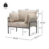 36" Beige Iron Lounge Chair with Rope Weave Design and Plush Cushions, Perfect for Indoor and N767P237035G