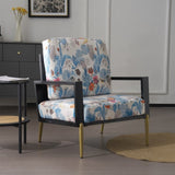 Retro Low Back Floral Print Velvet Accent Armchair with Gold Metal Legs & Rubberwood Frame, Wide N817P237961B