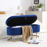 Storage Bench Bedroom Bench, Velvet Oval Upholstered End of Bed Bench with Golden Metal W1117P176448