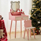 Kids Vanity Table and Chair Set, Girls Vanity with Mirror & 3-Color LED Lights, 1 Large Drawer & 11882332