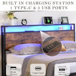 ZUN Queen Size Bed Frame with Storage Headboard and 2 Drawers, LED Lights Bed with Charging Station, W1916126253