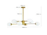 Modern 8-Light Gold Chandelier with White Glass Globe Shades, Mid-Century Branching Design, Elegant W1340P211849