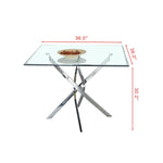 ZUN Contemporary Square Clear Dining Tempered Glass Table with Silver Finish Stainless Steel Legs 46682453