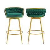 ZUN Swivel Counter Height Bar Stools Set of 2, 31.5" Bar Height Stools with Hand-Woven Backrest & Gold N762P216979F