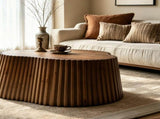 31.5" Scalloped Coffee Table, Fluted Wood Coffee Table with Wood Veneer Top and Solid Pine Slat W3158P537756