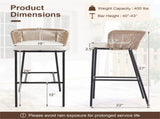 2-Pack Outdoor Bar Stools with Removable Cushions, 400 LBS Weight Capacity Woven Rope Patio Chairs 78348492