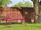 Outdoor Cast Aluminum Patio Bench, Porch Bench Chair with Curved Legs Rose Pattern, Red 57565215