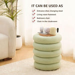 ZUN Round Storage Ottoman, Modern Sherpa Footstool, Teddy Vanity Stool with Flip-Top Tray, Makeup Chair 47476113