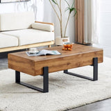 ZUN Rustic MDF Coffee Table with Metal Legs - Natural Wood Tone Elegance for Your Space W1151119523