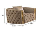 Naomi Button Tufted Chair with Velvet Fabric and Gold Accent in Taupe B00961117