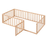 Twin Size Wood Floor Bed Frame with Fence and Door, Natural WF299299AAM