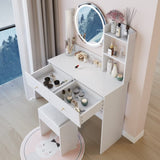 17" Round LED Mirror Vanity Table Soft Cushion Stool Suit, Large Mirror, Touch Switch, 3 colors, W3258P311347