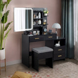 Particleboard Triamine Veneer 4 Drawers 1 Storage Cabinet 2 Shelves Mirror Cabinet Dressing Table 03327233