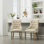 ZUN Tan Button Tufted Solid Wood Wingback Hostess Chairs with Nail Heads Set of 2 T2574P164608