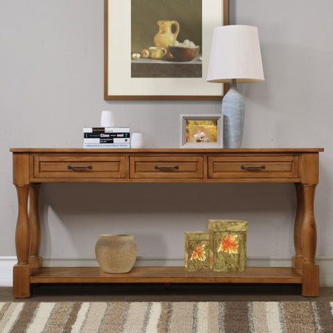 ZUN 63inch Long Wood Console Table with 3 Drawers and 1 Bottom Shelf for Entryway Hallway Easy Assembly W1202114035