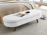 Ottoman Oval Storage Bench,Rubber Wood Legs,White W48764885