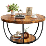 31.5" Round Coffee Table, 2-Tier Coffee Tables for Living Room, Small Wood Coffee Table with T3210P350940