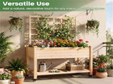 47" Raised Garden Bed with Trellis & Rolling Wheels, Mobile Fir Wood Planter Box for Climbing Plants 08015692