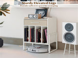 Multi-Purpose Record Player Stand with Drawer and Record Holder-White 79431499