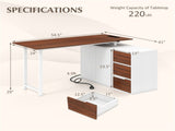 Reversible L-Shaped Desk with Built-in Charging Station, Home Office Desk with Drawers & File 06314956