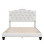 ZUN Upholstered Platform Bed with Saddle Curved Headboard and Diamond Tufted Details, Full, Beige WF294418AAA