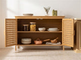 Bamboo Bathroom Floor Cabinet, 2-Door Storage with Interior Shelf, Hollowed-Out Ventilated Doors, 38741811