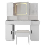 ZUN Large Vanity Table Set with LED Lighted Mirror and 2 DIY Pegboards, 5 Hooks, Vanity Desk with 20626149