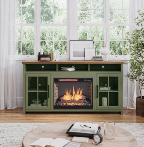 ZUN Bridgevine Home Vineyard 74 inch Fireplace TV Stand Console for TVs up to 85 inches, Sage Green and B108P160246