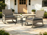 3 Piece Outdoor PE Rattan Rocking Bistro Set, 2 Rocking Chairs with Washable Gray Cushions & 2-Tier 38617759