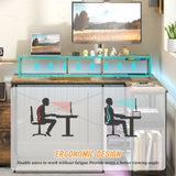 L Shaped Gaming Desk with File Drawer, 73" Reversible L Shaped Computer Desk with Power Outlet & LED 35045150