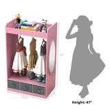 Kids Costume Organizer Costume RackKids ArmoireOpen Hanging Armoire Closet with Mirror-PINK 52444756