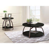 ZUN Dark Grey and Black Nickel Round Coffee Table B062P153642