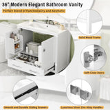 36" White Bathroom Vanity with Ceramic Sink, Soft-Close Doors, Double Storage Shelves & Divided N729P276609K