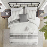 6 Piece Cotton Jacquard Oversized Comforter Set White/Grey Queen B035128778