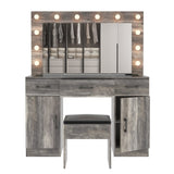 Vanity Desk Set with Large Lighted Mirror Powre Outlet, Glass Top Makeup Vanity with 3 Drawers 40159360