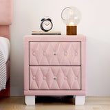 Elegant Velvet Nightstand with 2 Drawers and Crystal Handle, Storage Bedside Table with N733P210398H