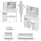 41" Large Size Left Bedside Cabinet Vanity TableCushioned Stool Dresser Set, 2 AC2 USB Power W936P230832