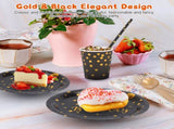 201PCS Black Gold Birthday Party Supplies For 25 Guests Happy Birthday Disposable Dinnerware Set 83891803