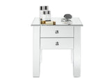 Modern and Contemporary Mirrored 2-Drawers Nightstand Bedside Table Silver 09093710