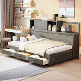 Twin Size Wooden Daybed with 3 Storage Drawers, Upper Soft Board, shelf, and a set of Sockets and N708P263524E