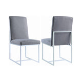 Set of 2 Upholstered Dining Chairs with Chrome Metal Frame, Grey B016P223116
