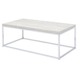 ZUN Light Oak and Chrome Coffee Table with Open Base B062P209117