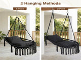 Black Boho Macrame Hanging Swing Chair with 2 Padded Cushions, 330LBS Capacity Hammock Chair for 92131278