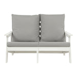 ZUN HIPS Loveseat with Cushion, Wood Grain Outdoor Garden Sofa,White/Grey W1209114906