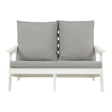 ZUN HIPS Loveseat with Cushion, Wood Grain Outdoor Garden Sofa,White/Grey W1209114906